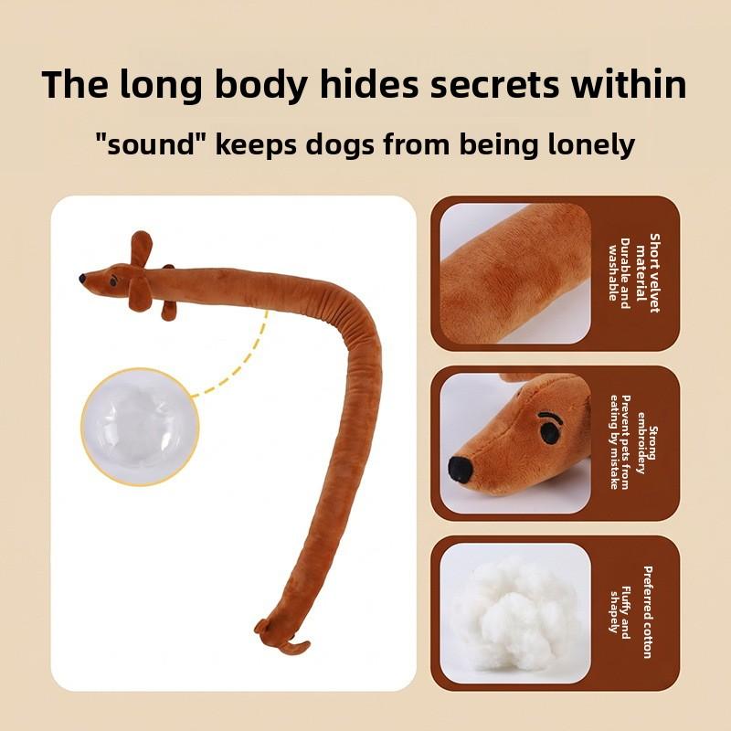 Furry Dog Toy - Long Sausage-shaped Dog Teething Sound Toy - Dog Boredom Reliever Long Doll