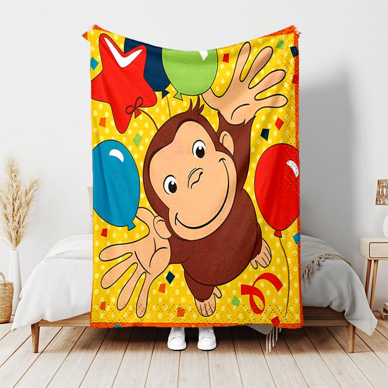 1pc Blanket Curious George Print Design, Lightweight Blanket for Sofa, Bed- Soft &Warm, Gift for All Seasons like Christmas, Halloween