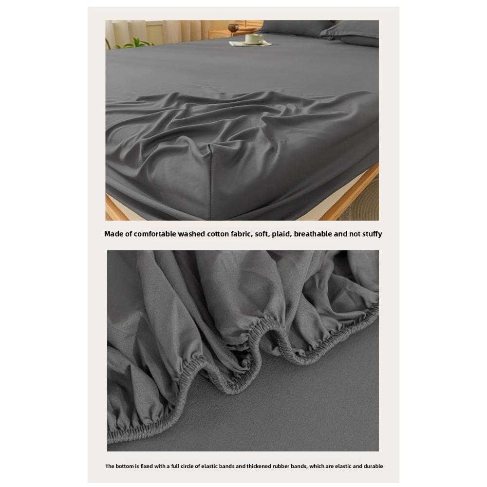 Brushed Washed Cotton Fitted Sheet, All Seasons Full Wrap Mattress Protector Cover with Pillowcase, Dustproof Anti-Dirty Bed Linen