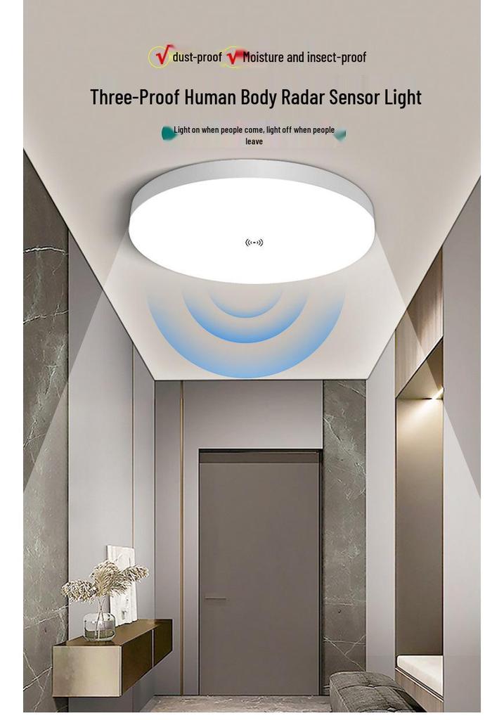 Tri-Proof LED Ceiling Light with Radar & Motion Sensor for Corridors and Staircases