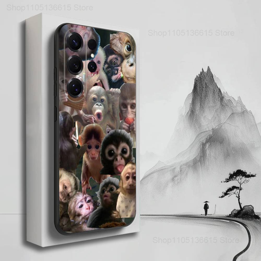Funny Monkey Cute  Case For Samsung S21,S9,S22,S25,S20,S10,Plus,Ultra,S24,S23,FE,Lite,Soft Silicone Black