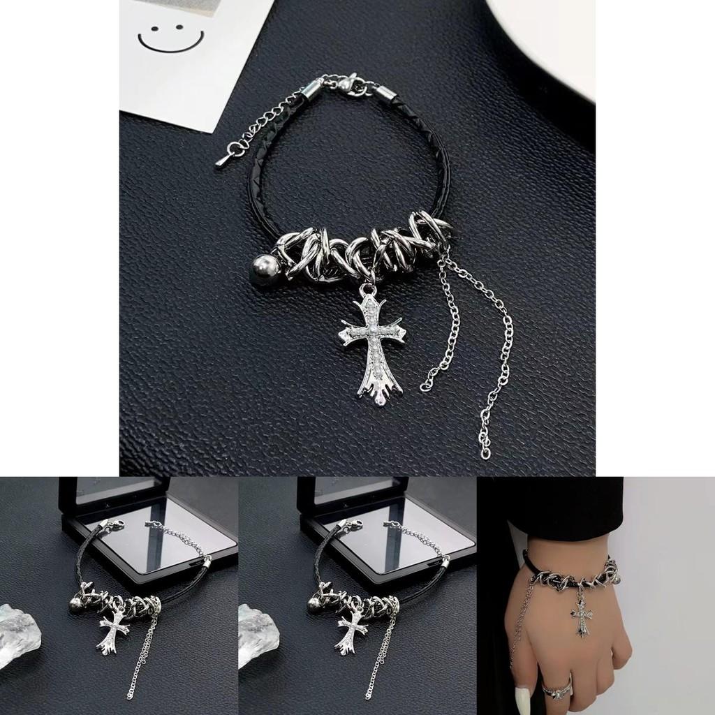 Asymmetrical Sweet Cool Cross Tassel Leather Bracelet For Women Trendy Gift Fashionable