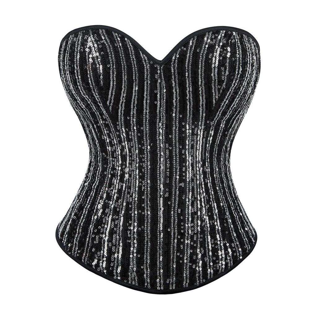 Plus Size Royal Sequined Boned Strapless Corset Shapewear Bustier Top