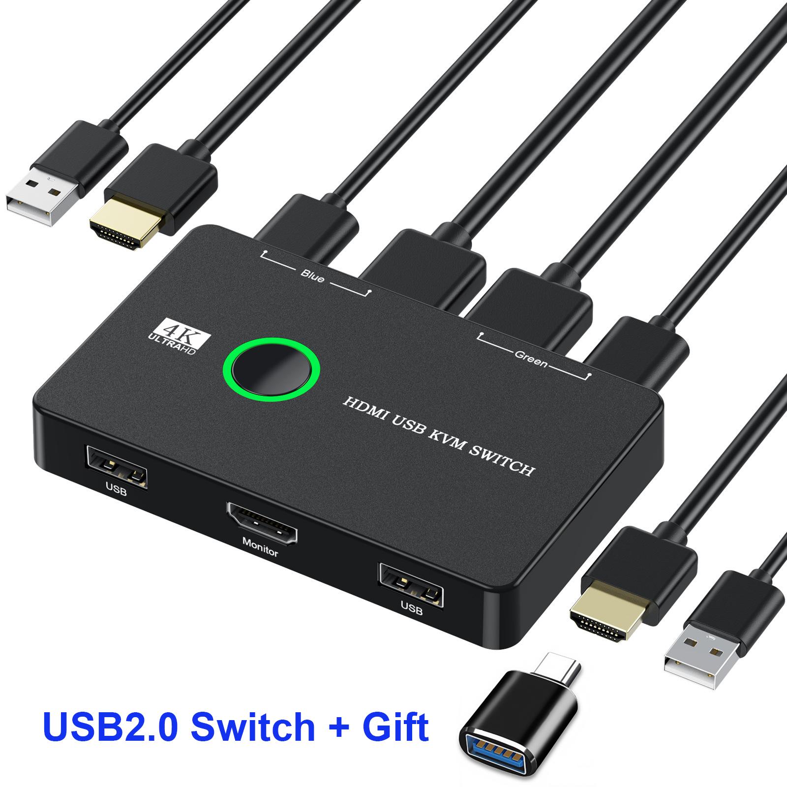 

USB KVM Switch Box USB3.0 2.0 Selector HDMI-Compatible 2 Ports Sharing 2 Devices for PC Monitor Keyboard Mouse Cable Splitter