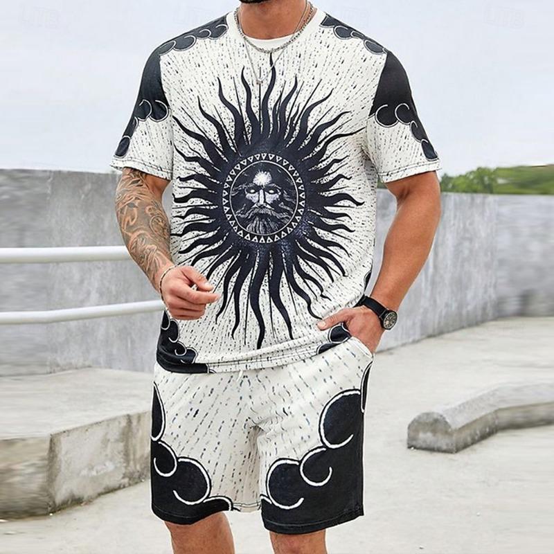 

Men s Graphic 2pcs Tees sets Short Sleeve Short Pants Crew Neck Athleisure Sport Casual XXXL
