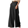 Women's Fashion Solid Color High Waist Casual Button Cotton Linen Wide Leg Pants