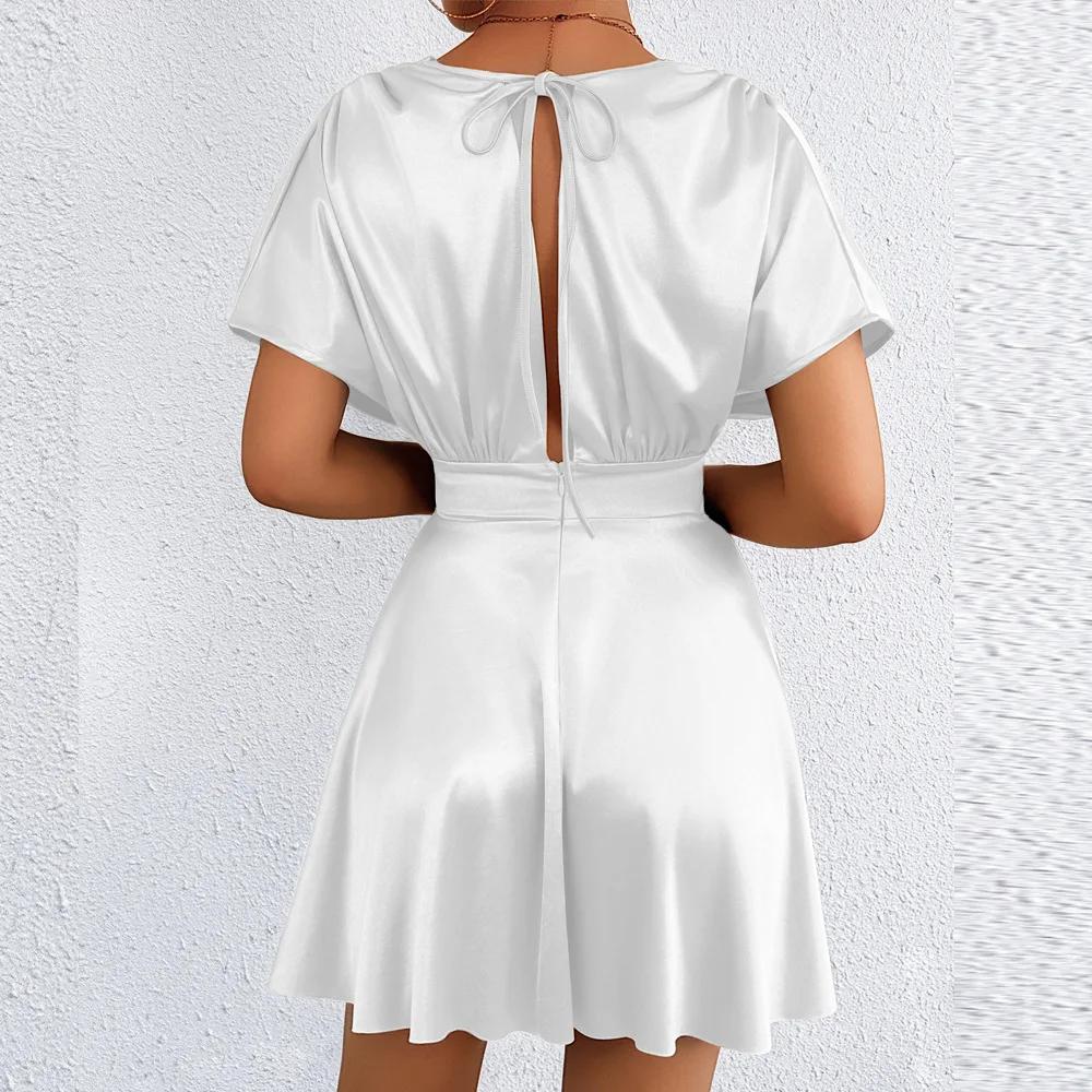 Low Cut V Neck Sexy Fashionable Dress Elegant Waist Cinched Summer New Arrival Women's Clothing Short Sleeveless Dress