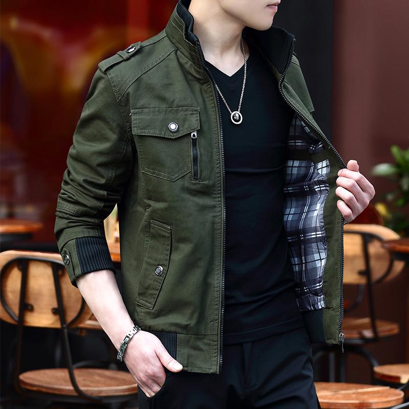 2026 Modische Koreanische Denimjacke für Herren mit Stehkragen - Verdickte Reine Baumwolle Oberbekleidung für Frühling und Herbst