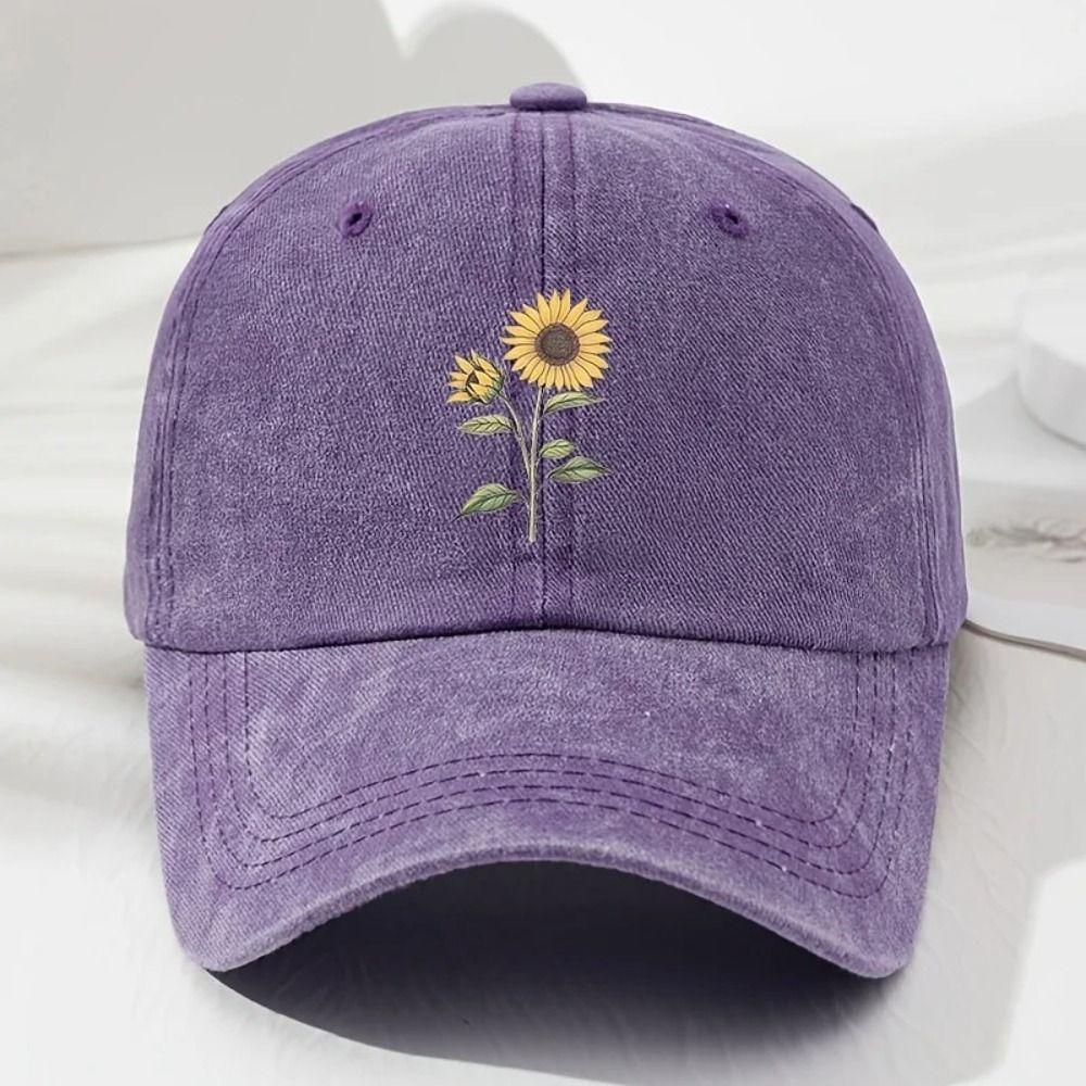 Sunflower Printed Dad Hat Washed Cotton Sun Hat Vintage Travel Hat  For Women Man