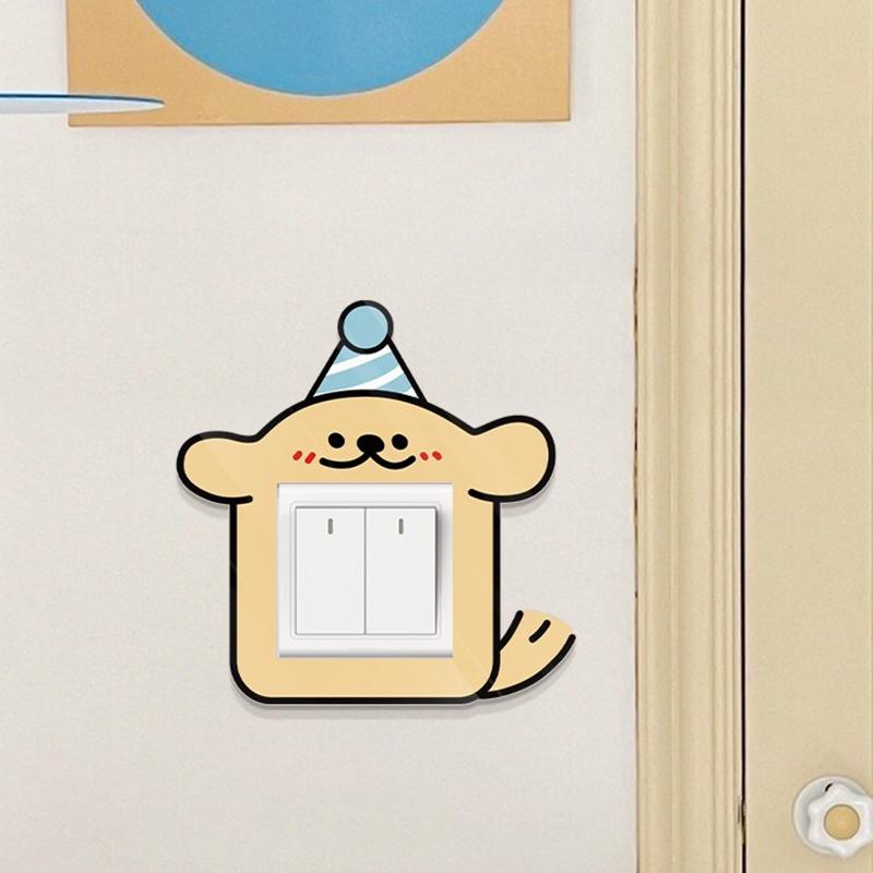 4-Pack Bedroom Switch Stickers Home Decoration Switch Cover Cartoon Cute Puppy Stickers
