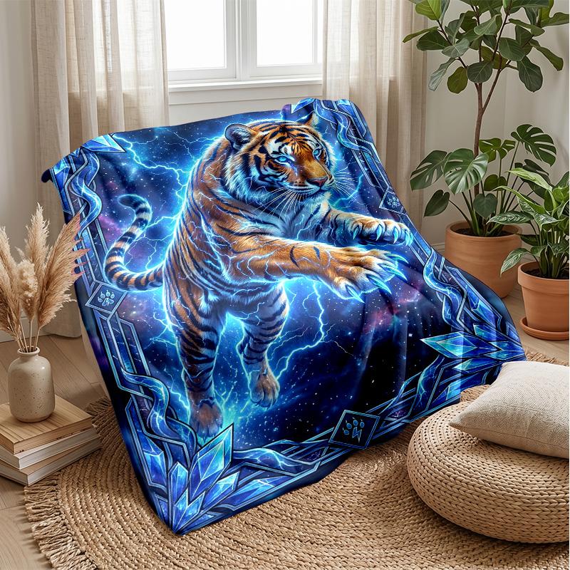 Ethereal Ice Tiger Theme Blanket Lightweight Warm Flannel Blanket Decorative Throw Blanket for Home Decoration