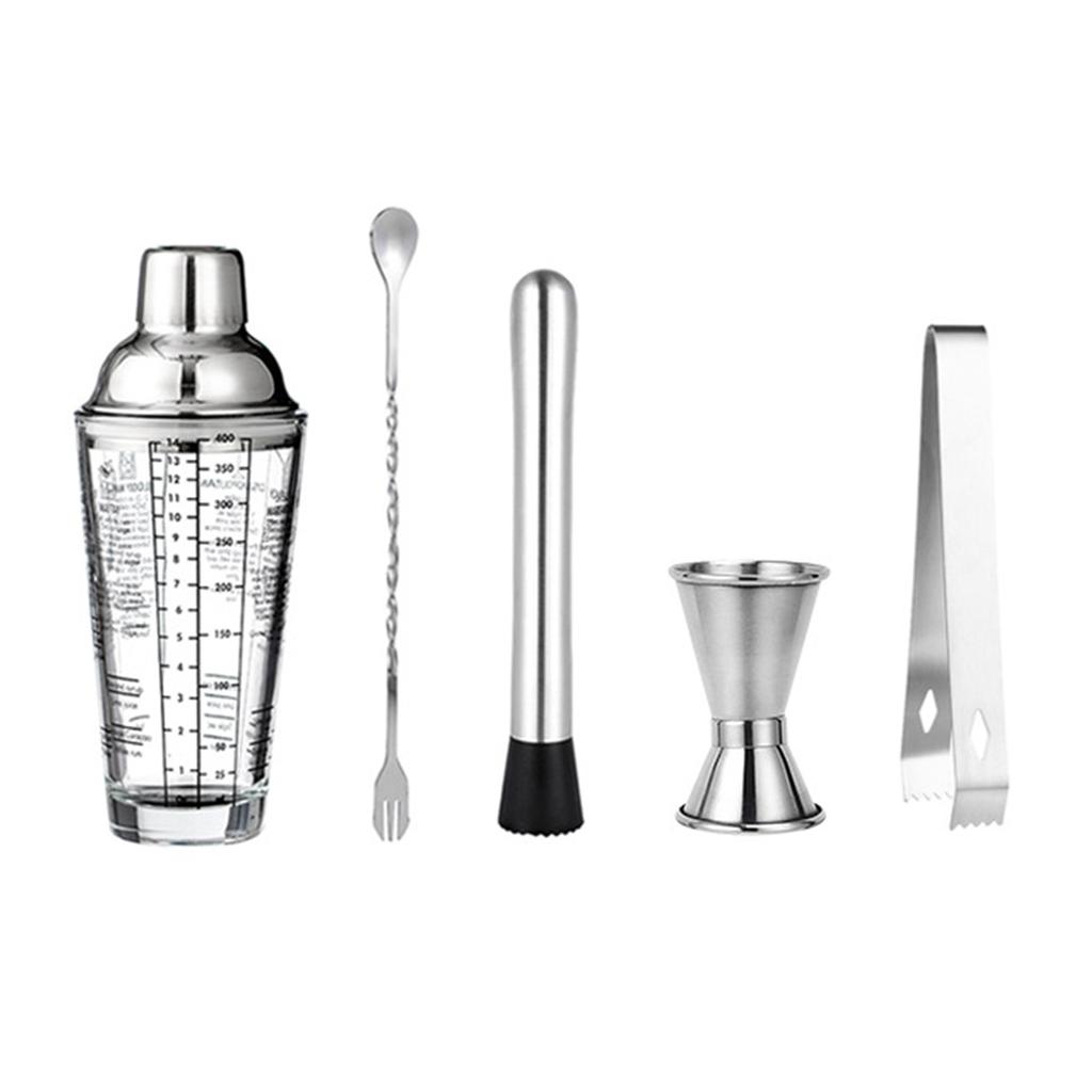 Premium 400ml Glass Cocktail Shaker Set Bartender Set with Mixing Glass Bar Spoon for Home and Professional Use
