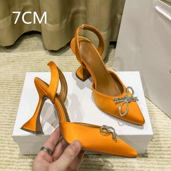 Fashion Pointed Middle And Back Empty Silk Sandals Women'S Net Red With Crystal Bow Stiletto Heels