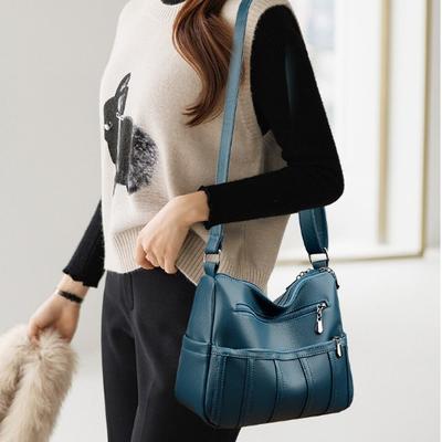 Tekstura Torba Damska Miękka Skóra Wielowarstwowa Torba Jednoramienna Crossbody Duża Pojemność Torba dla Matki w Średnim i Starszym Wieku