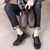 British Style Men's Round Toe Slip-On Leather Shoes - Large Size, Wear-Resistant Casual Footwear for Middle-Aged and Elderly Dads