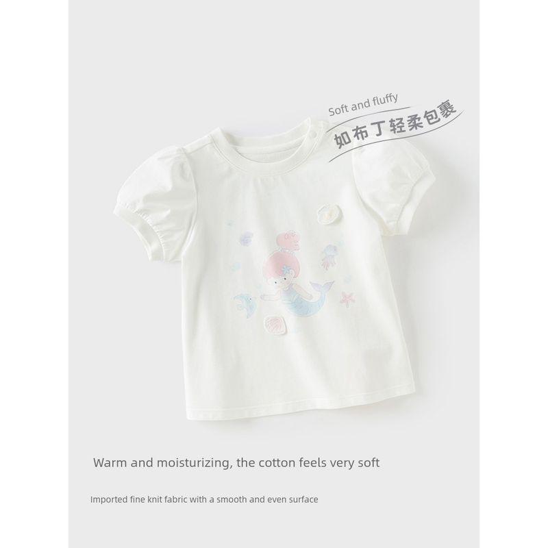 David Bella Girls' Short-Sleeved T-Shirt Baby Pure Cotton Bottoming Shirt 2026 New Summer Clothing Kidsren's Clothing Tops