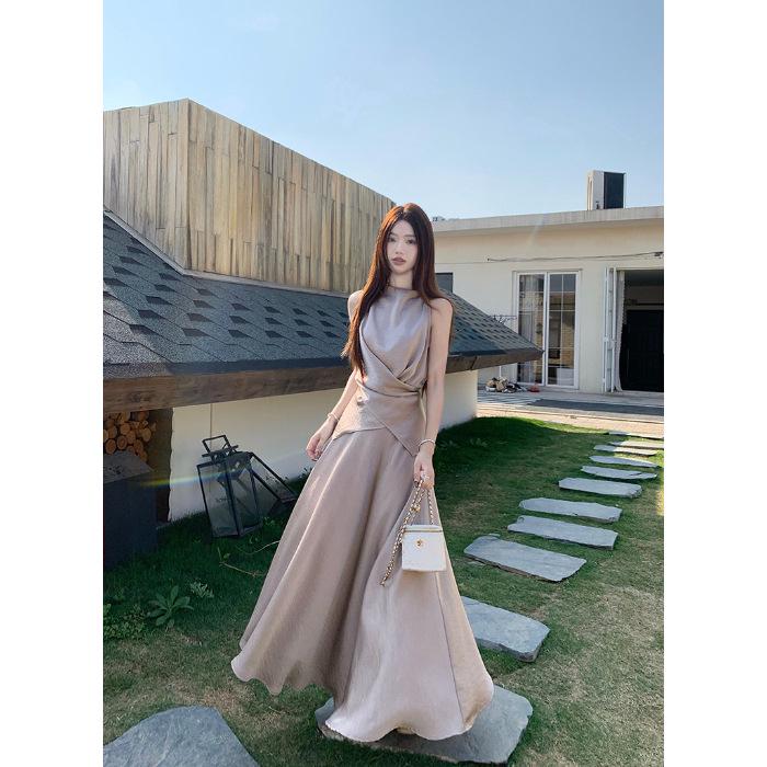 High-End Satin Vest and Flare Skirt Set - Summer 2026 Women s Fashion S