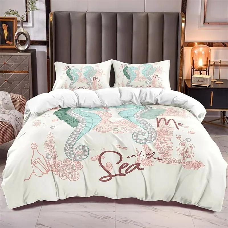 Oceán 3D námořní pobřežní tištěná postel s potiskem, povlečení, povlak na polštář, ložní prádlo, prostěradlo, povlak na prošívanou přikrývku, velikost Queen King
