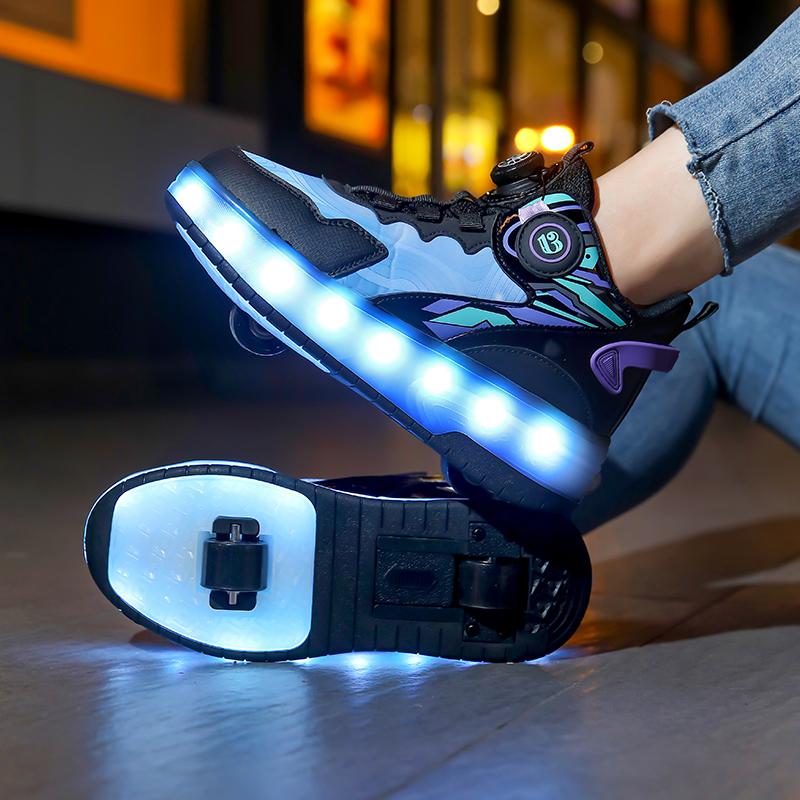 USB LED Light Sneakers for Kids Children Roller Skates Wheels Shoes Glowing Sport Shoes