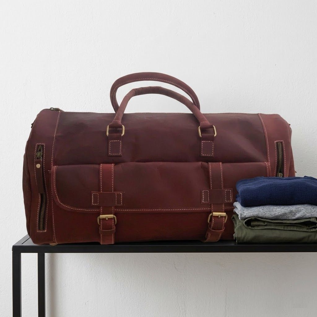 Genuine Leather Travel Duffel Bag Weekend Luggage Buffalo Leather Duffle Bag