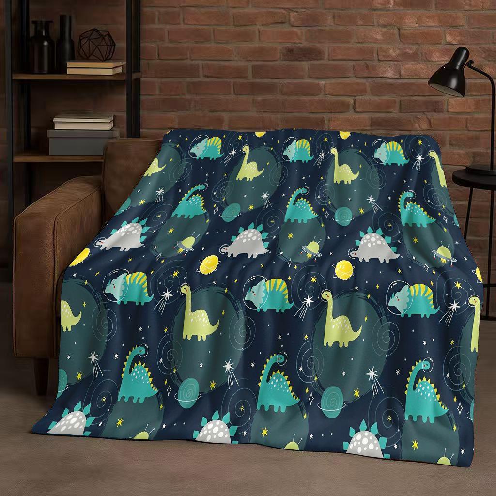 2026 New Space Dinosaur Cartoon Dino Art Flannel Blanket,Ultra Soft Warm Plush Throw for Home Bedroom Bed Sofa Cover Kids Gift