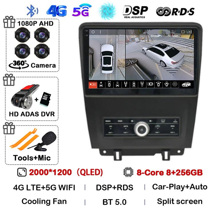 Android 14 WIFI+4G Carplay Auto For Ford Mustang 2010 2011 2012 2013 2014 Car Radio Multimedia GPS Navi Player 360 Camera Stereo