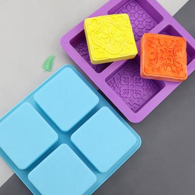 Stampo Quadrato per Sapone a 4 Cavità con Disegni Floreali - Stampini in Silicone per la Produzione di Sapone Fai da Te