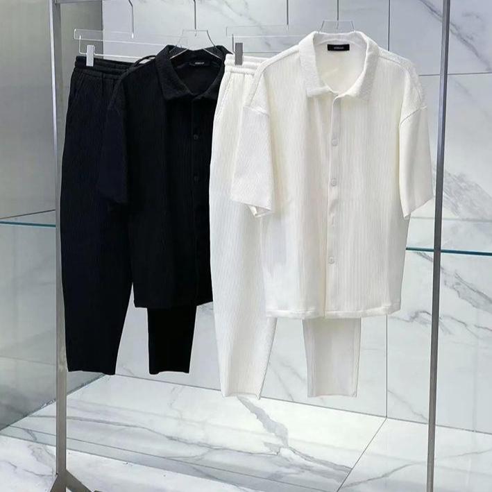 Herrenbekleidung Locker Kurzärmeliges Hemd Freizeithose Sommer Zweiteiler