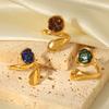 French vintage natural stone geometric ring, gold-plated jewelry, non-fading ring, minimalist high-end hand accessory