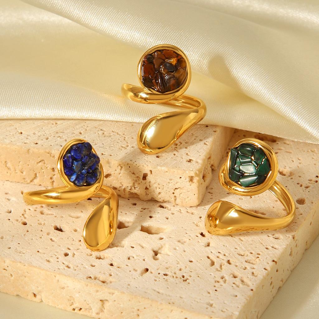 French vintage natural stone geometric ring, gold-plated jewelry, non-fading ring, minimalist high-end hand accessory