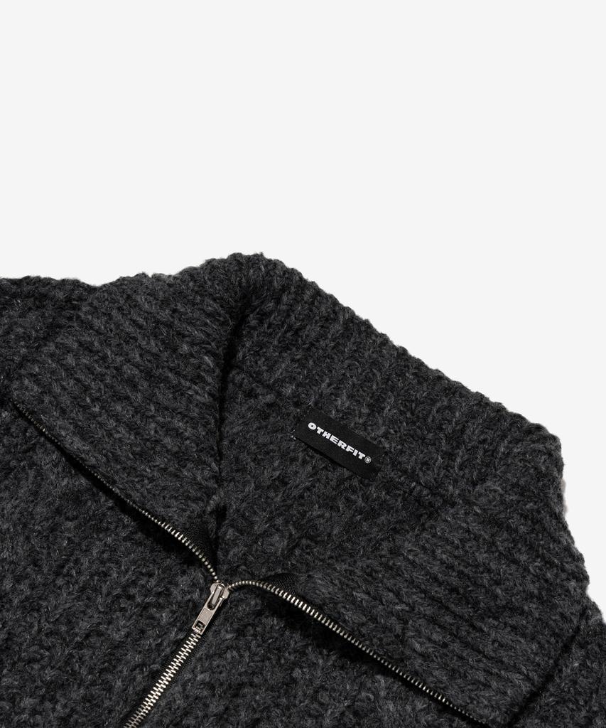 OTHERFITS Cable High-Neck Knit Zip-Up (Charcoal)