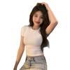 Korean Style Women's Slim Fit Short Sleeve T-shirt - Summer 2026 New Arrival, Solid Color, Trendy Design