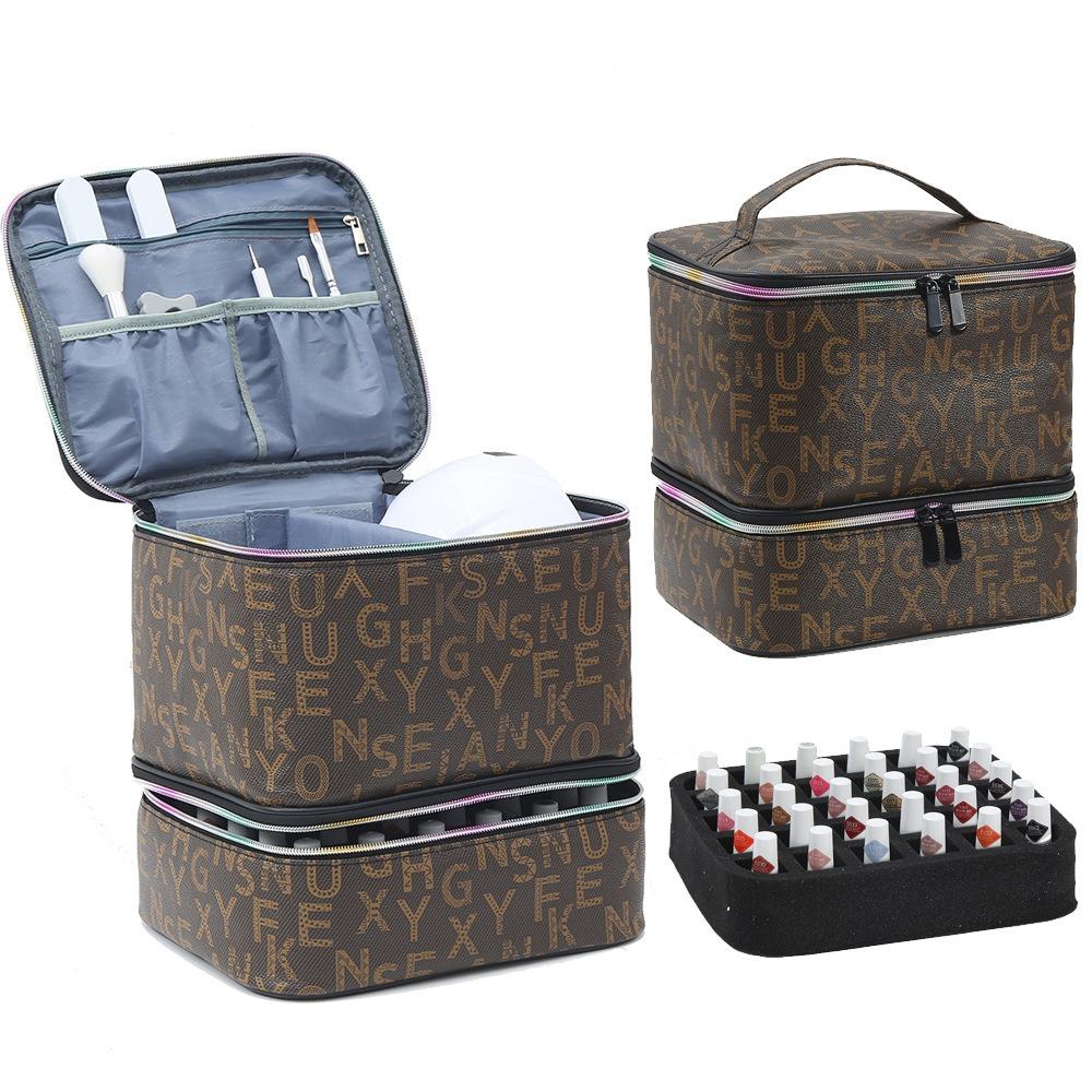 Double Layer Nail Polish Organizer Bag Large Capacity 30 Compartment Nail Care Kit Bag Handheld Essential Oil Storage Bag