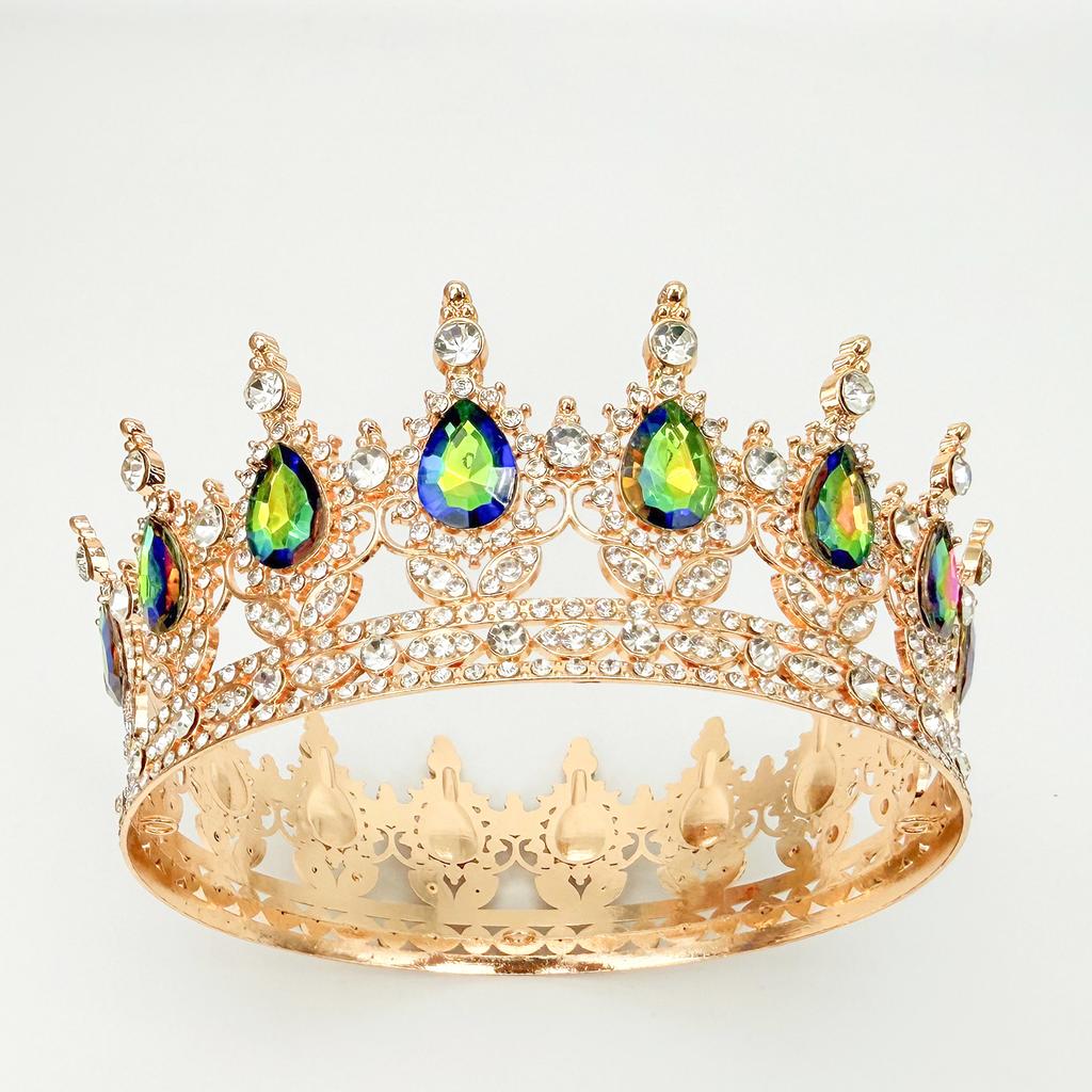 Full Circle Crown Tiara Colorful Baroque Retro Full Diamond Jewelry Wedding Accessories Crown Bridal Crown