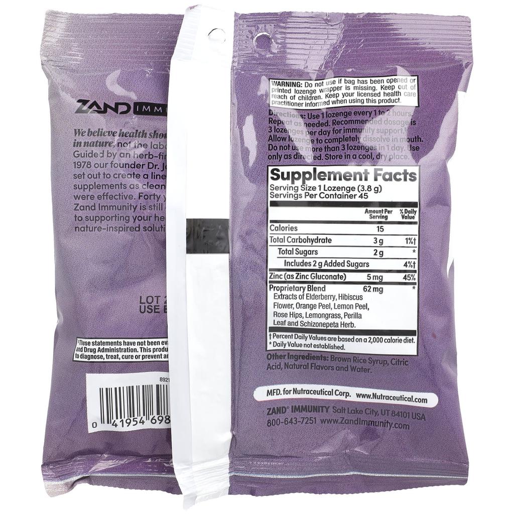 Immunity, Elderberry Zinc, Natural, Lozenges 45 Tablets