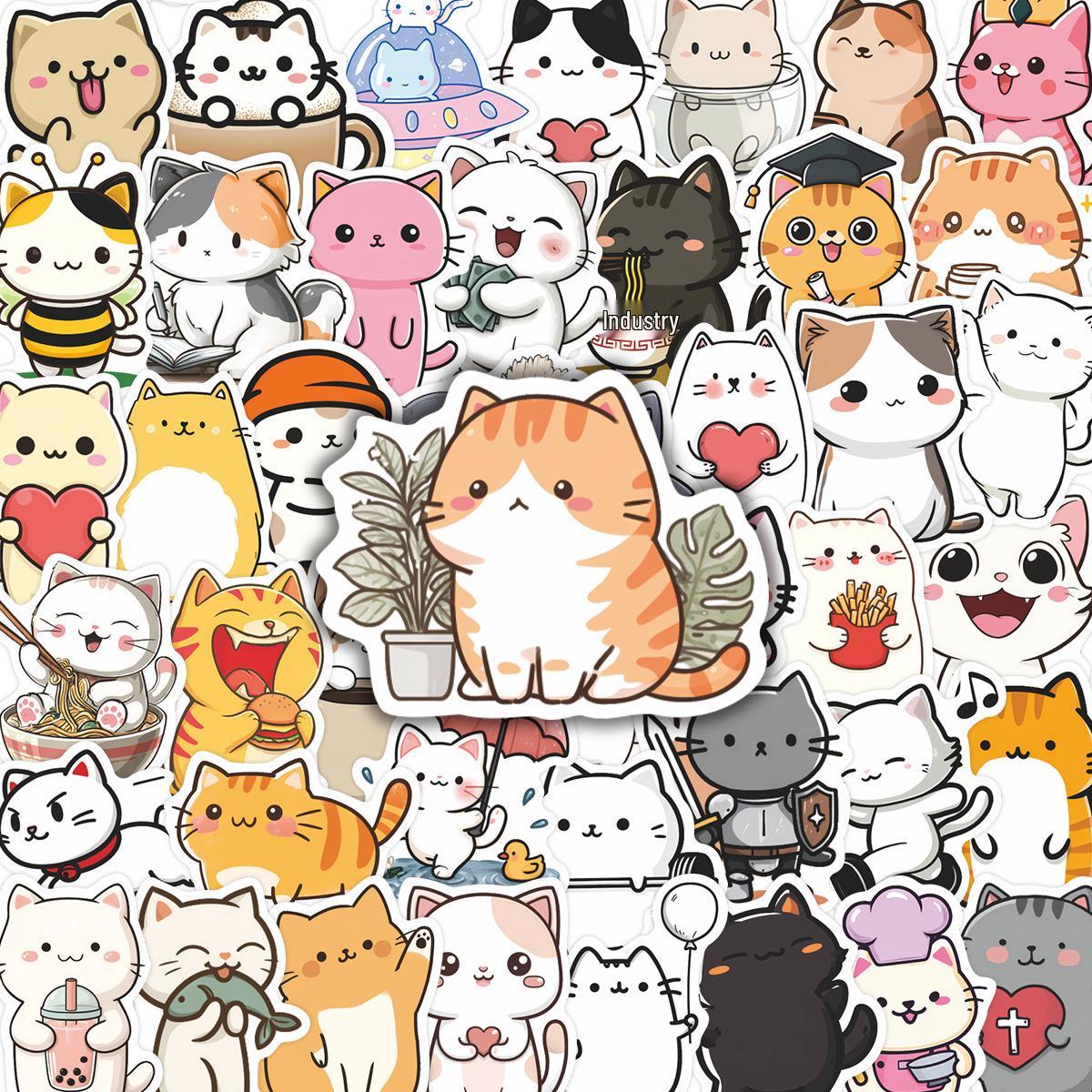 

50 Cute Cartoon Cat Stickers for Journals, Notebooks, Phone Cases, and Creative Decor