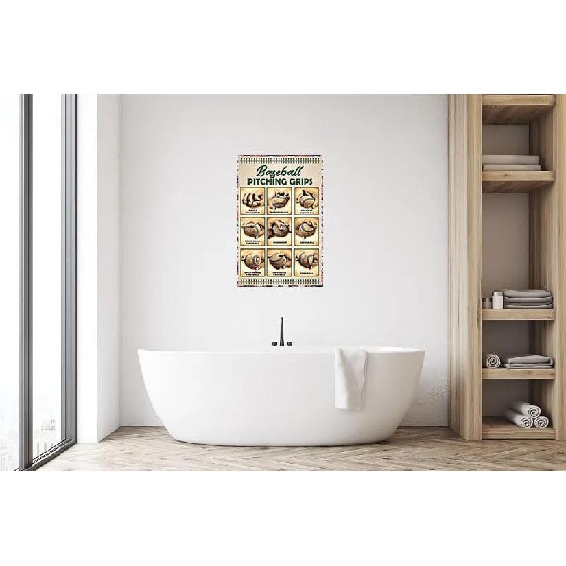 Baseball Decor Baseball Pitching Grips Metal Tin Sign Retro Art Print Vintage Decor For Boys Room Bedroom Gymnasium Living Room Home Wall Plaque 8x12