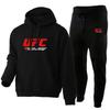 Conjunto de Moletom com Capuz Oversized Masculino com Forro de Lã Inverno Casual Roupa Esportiva Conjunto de Treino Academia MMA UFC
