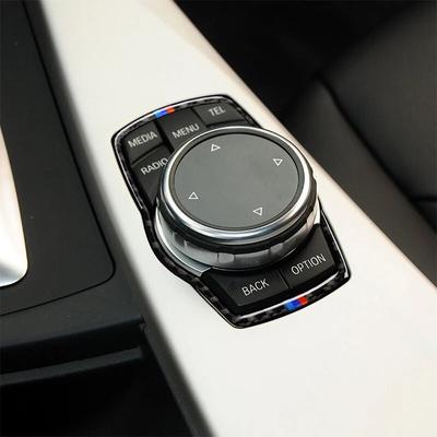 Karbon Fiber Araba Merkezi Konsol Multimedya Düğmesi Çerçeve Kapak Topuzu Trim BMW F30 F10 F20 F34 F07 X3 F25 X4 F26 X5 F15 X6 F16
