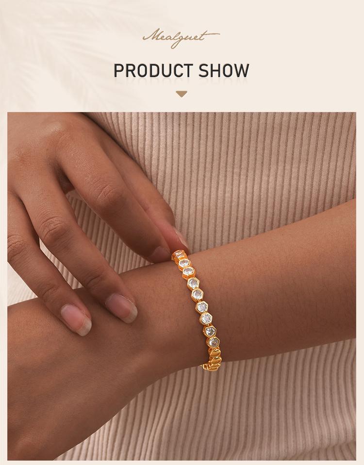 Cubic Zirconia Tennis Bracelet for Women, 18K Gold Plated Stainless Steel CZ Chain, Bridesmaid Jewelry Non Tarnish