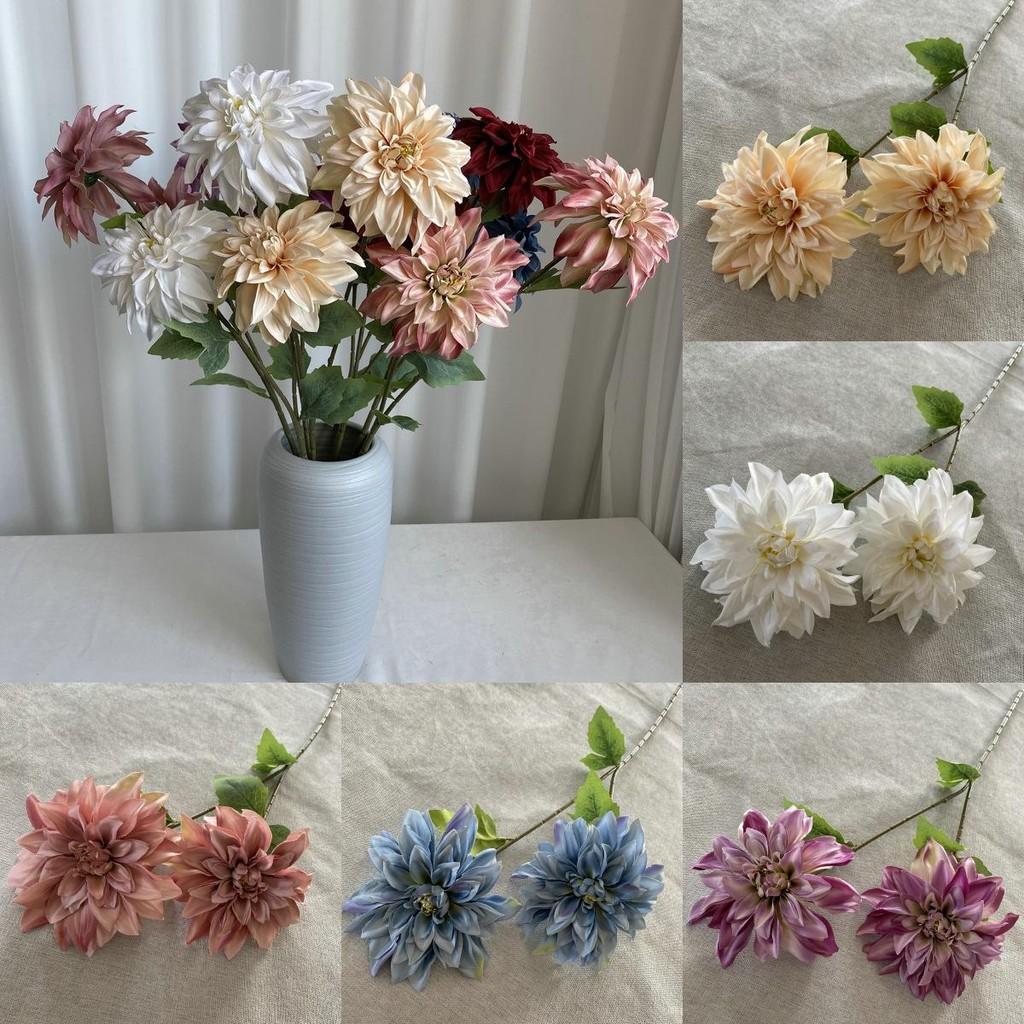 Long 2 Stem Head Dahlia Artificial Silk Flowers Wedding Home Decor Props Photo