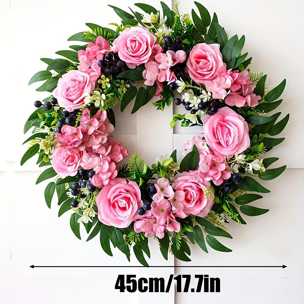 Elegant Rose & Berry Wreath | Artificial Floral Arrangement with Pink Roses, White Flowers, and Green Leaves Perfect (Green,17.7 Inch) зелёный
