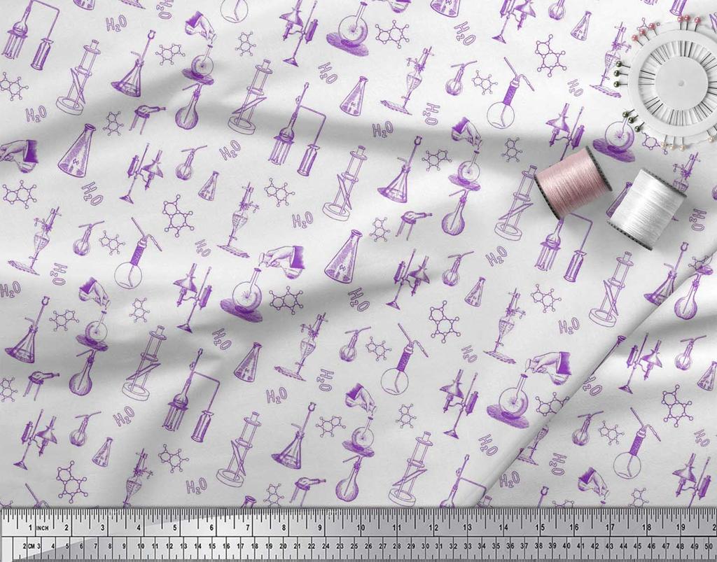 Soimoi Japan Crepe Satin Fabric Scientific Lab Equipments Education Theme Fabric Prints By metre 42 Inch