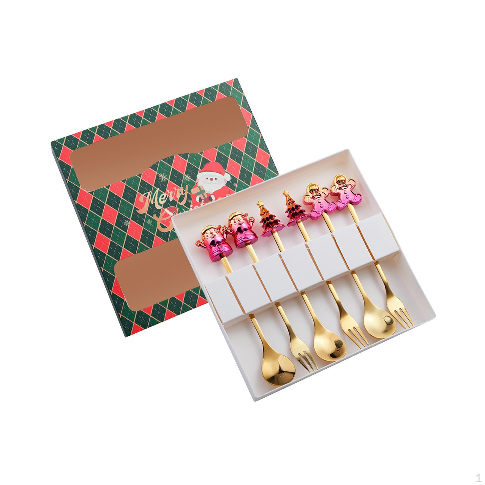 

Рождественские персонажи ложки и вилки многоразовые столовые приборы портативный декоративный чайный сервиз Purple Green Box