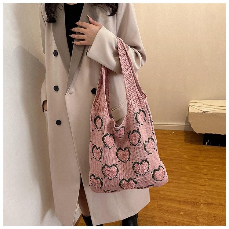 Knit Bag Retro Woven Bag Shoulder Bag Fashion Sweet Lazy Style Large Capacity Tote Bag Everything Casual