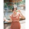 Rou8Ao Plus-Size Women's French-Style Square-Neck Plaid Dress, Summer 2026, Waist-Cinching, Slimming A-Line Dress