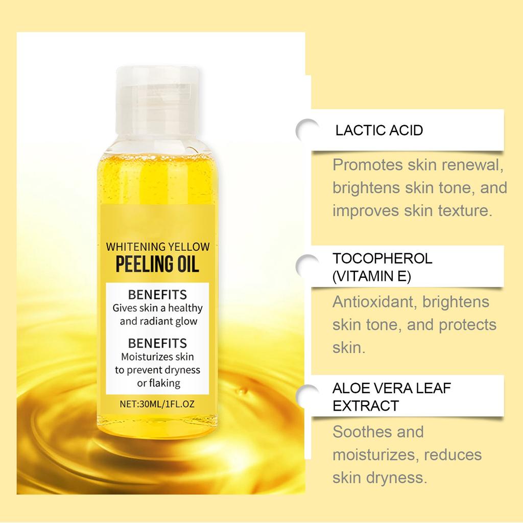 Bělící žlutý peelingový olej Skin Oil Bělící tělový olej Výživný a rozjasňující olej pro péči o pleť zlepšuje jednotnost tónu pleti Exfoliátor 30ml
