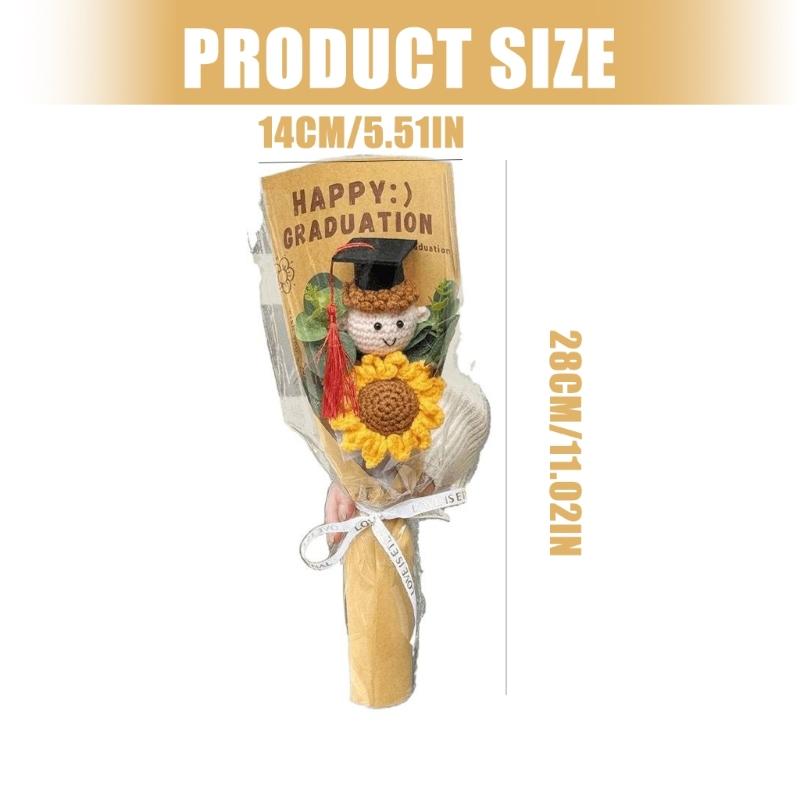 Artisanal Knitted Sunflowers Bouquets Long Time Fiber Art Celebration Decorations Gift For Grads And Special Event