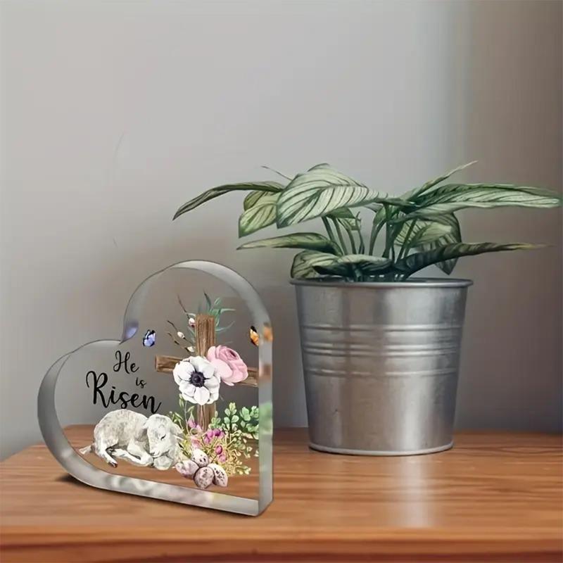 2D Flat Heart Acrylic Easter Cross Sheep Decoration Plaque, Suitable for Wall Decoration, Porch, Room, Villa, Accents Home, Hallway, or Workplace - Ru