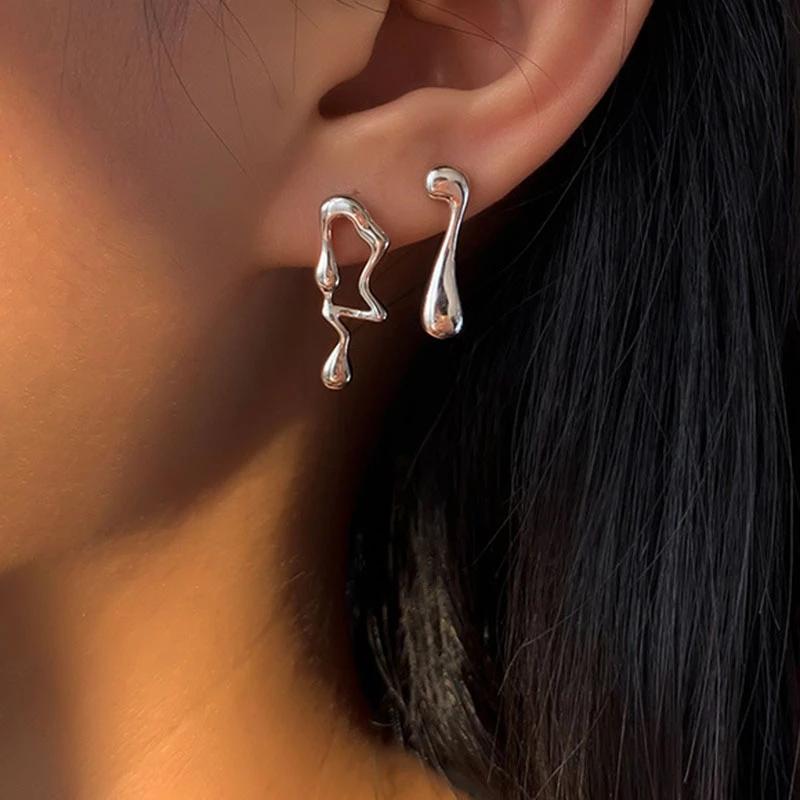 foxanry Prevent Allergy Stud Earrings New Fashion Hip Hop Vintage Simple Asymmetric Geometric Party Jewelry